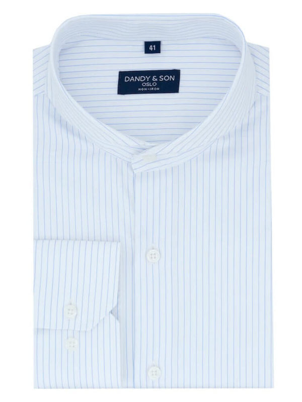 Blue striped no-iron cotton eyelet collar Shirt with contrast collar