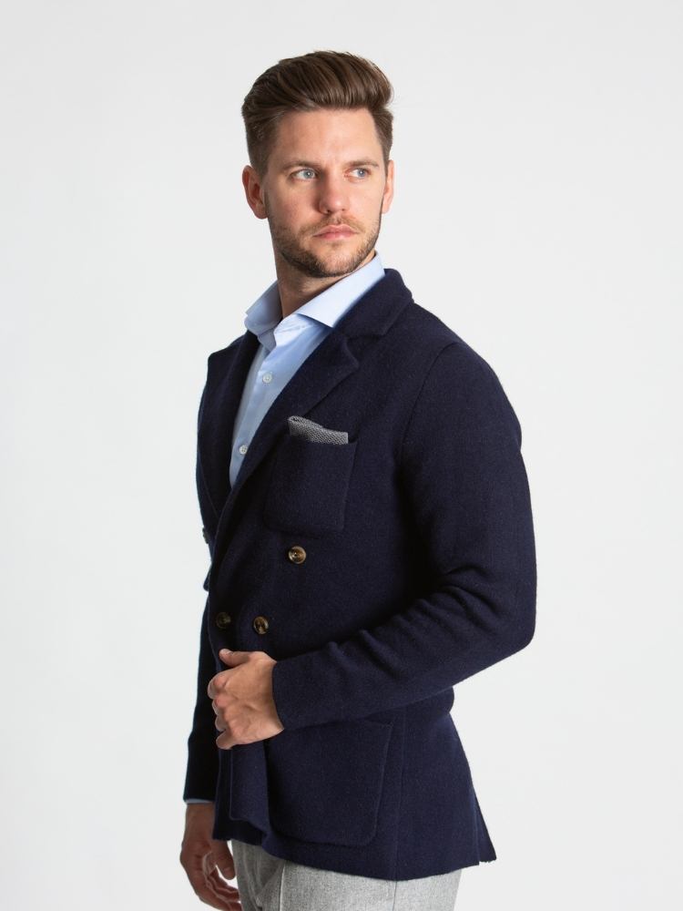 HOODED TEDDY JACKET IN DOUBLE FACE CASHMERE - NAVY