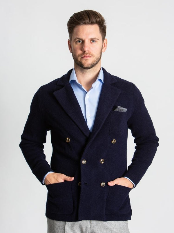 Navy Double Breasted Knitted Cashmere Jacket
